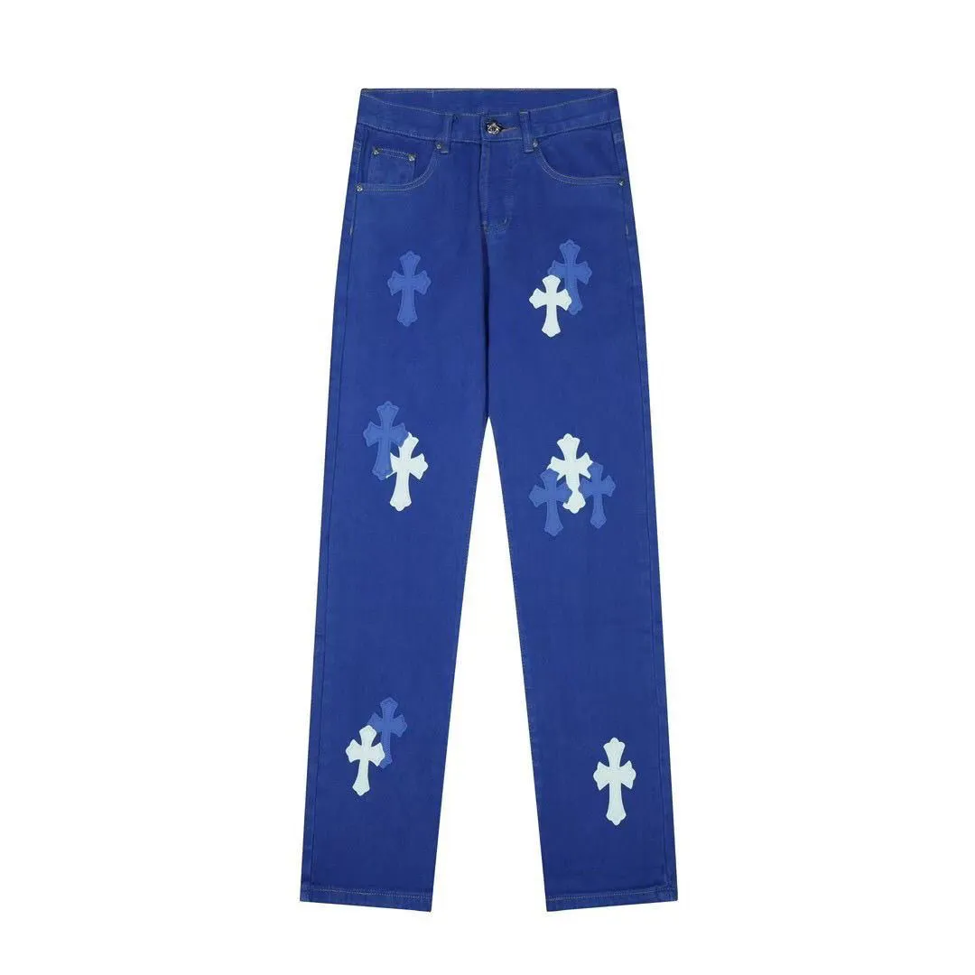 P270 💰 (Top version) Chrome hearts | ch Chrome hearts London limited dopamine blue leather jeans - charming dopamine personality jeans, indispensable for fashionistas, the same style for celebrities, and one touted by many bloggers. This new pair of pants is perfect in terms of shape and upper body. It is no exaggeration to say that making a pair of jeans is equivalent to the time of making 20 short-sleeved jeans. The fabric is made of high-quality imported denim. It has a unique high-end texture. I am very satisfied with it after washing and proofing several times. Color: dopamine blue Size: 28-30-32-34 (corresponds to S-M-L-XL)